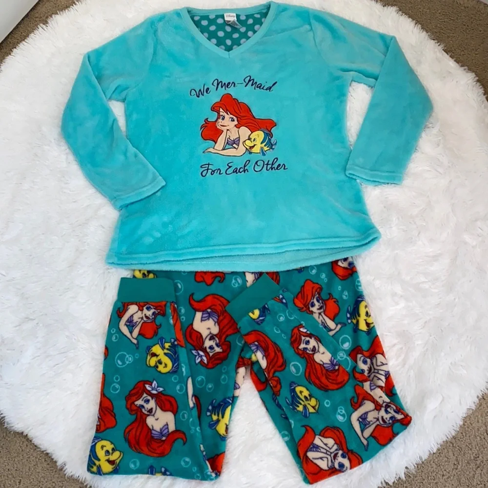 Disney Little Mermaid Fleece Pajama Set Size Large - Picture 1 of 11